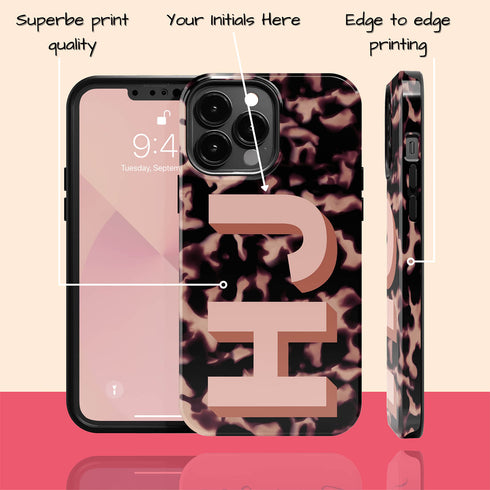 Custom 3D Initials Dark Tort iPhone Case